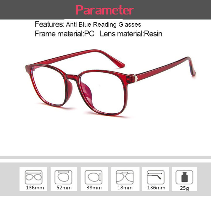 Unisex Anti Blue Ray Reading Glasses Exquisite Red Oval Frame 100