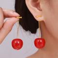 1 Pair Cute Simulation Red Cherry Gold Color Fruit Stud Earrings Women Girl Gift Simple Drop Female Fashion Jewelry Accessories. 