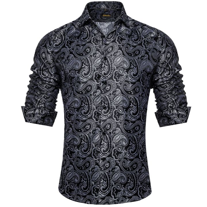 Luxury%20Silk%20Shirts%20for%20Men%20Black%20Silver%20Paisley%20Wedding%20Prom%20Party%20Button%20Down%20Collar%20Dress%20Shirt%20Blose%20Men%20Clothing%20-%20Image%203