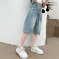 2421 Distressed Jeans Summer Fashion Girls Denim Shorts Wear Through Youth Jeans Student Children's Denim Cropped Pants.