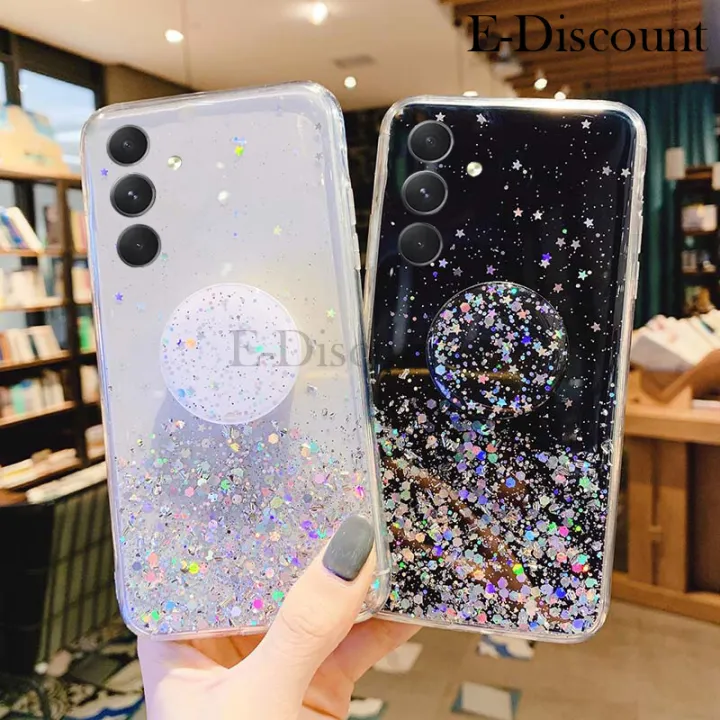 New%20Phone%20Case%20For%20Samsung%20Galaxy%20M34%20Cover%20Glitter%20Bling%20Soft%20Stars%20Moon%20Sequins%20Folding%20Bracket%20Transparent%20For%20Galaxy%20M34%20Case%20-%20Image%202