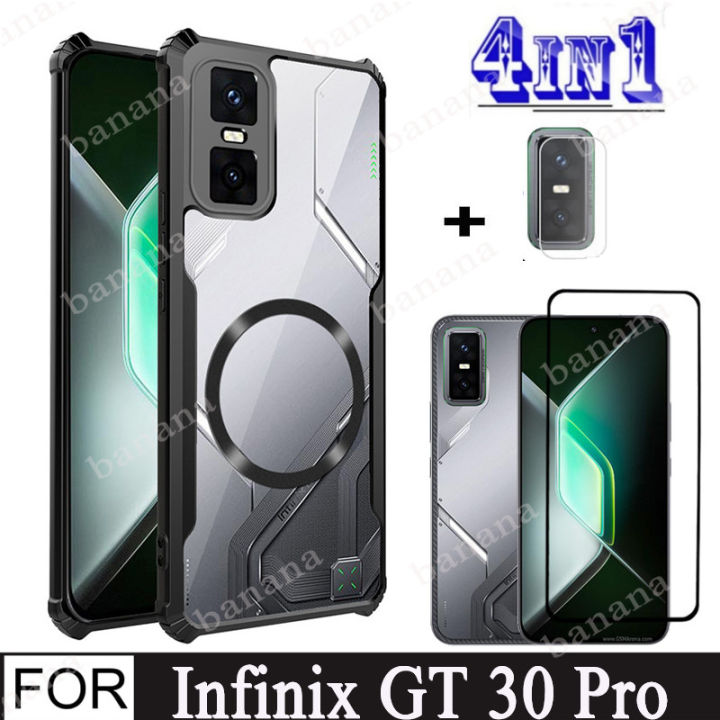 Infinix GT 30 Pro 4in1 Case Magnetic Sticker Shockproof Phone Case for Infinix GT 10 20 Pro Tempered Glass Screen Protector