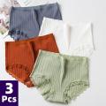 3PCS Cotton Panties Comfotable Seamless High Waist Women's Panties Solid Lace Briefs Underwear Plus Size Underpant.