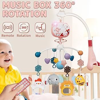 Baby Musical Crib Mobile, Alldo 360°Rotating Baby Mobile Crib with Music and Lights, Multifunctional Hanging Born Cot Toy Baby Bed Bell Toy with Remote Control and Projection for Soothing Sleep