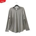 Womens Long Sleeve Round Neck Ribbed Neckline Cotton Blend T-Shirt For Ladies From Levin. 