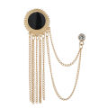 New Fashion Metal Rhinestone Crystal Brooch Men's Suit Shirt Collar Pin Black Tassel Corsage Brooches Jewelry Accessories. 