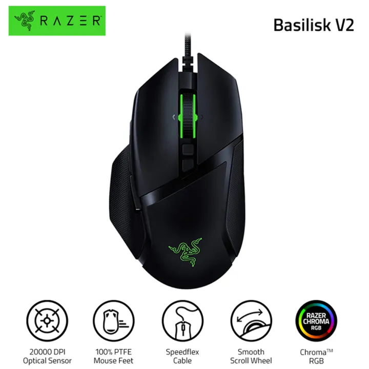 Razer Basilisk V2 Gaming Mouse 20000 DPI Optical Sensor Chroma RGB Lighting 11 Programmable Buttons Customizable Scroll Resistance Right-handed Mouse Mice Black
