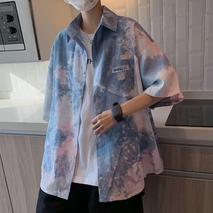 Tie-Dyed%20Gradient%20Color%20Short-Sleeved%20Shirt%20Men's%20Shirt%20Summer%20Trendy%20Fashion%20Coat%20Japanese%20Hong%20Kong%20Style%20Thin%20Ruan%20Handsome%20Shirt%20-%20Image%203