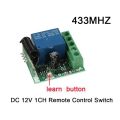 433 Mhz RF Wireless Switch Receiver DC 12V Single Relay Receiver Module with 1Pcs A/B Key Remote on Off Transmitter.