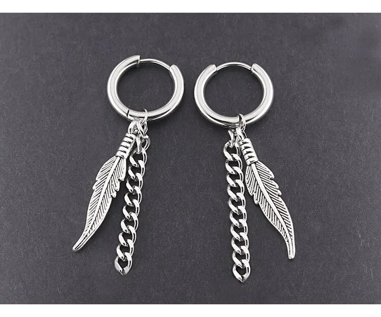 1pcs Punk Stainless Steel Chain Hoop Earrings For Mens Cross