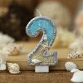 Birthday Candle 1 Year Mermaid Birthday Candle for Cake Sparkly Blue Seafish Gradient Candle Topper for Party Cake Decoration.