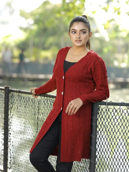 Women's%20Fashionable%20Diamond%20Cable%20Design%20%20Long%20Sweater%20-%20Image%203