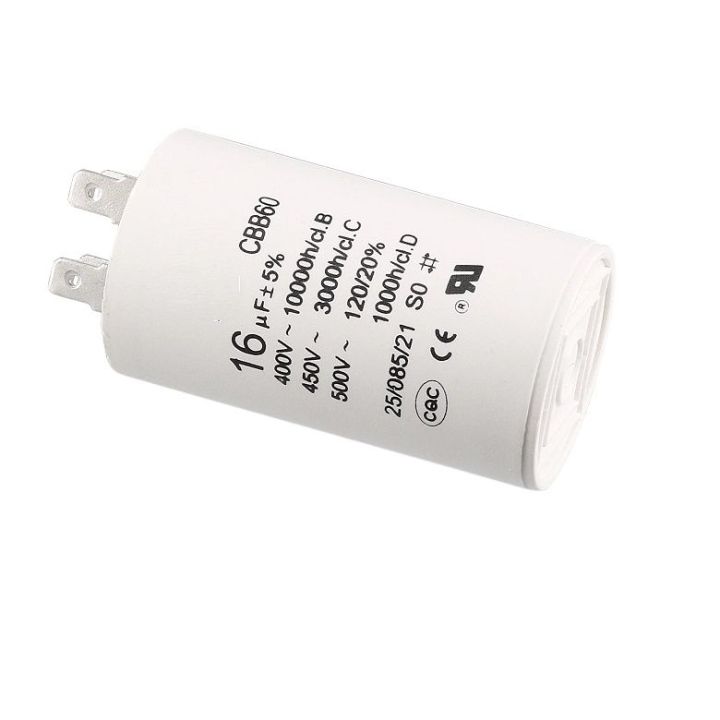 CBB60 Run Capacitor 16uF 450V AC Double Insert 50/60Hz Cylinder  White for Air Compressor Water Pump Motor