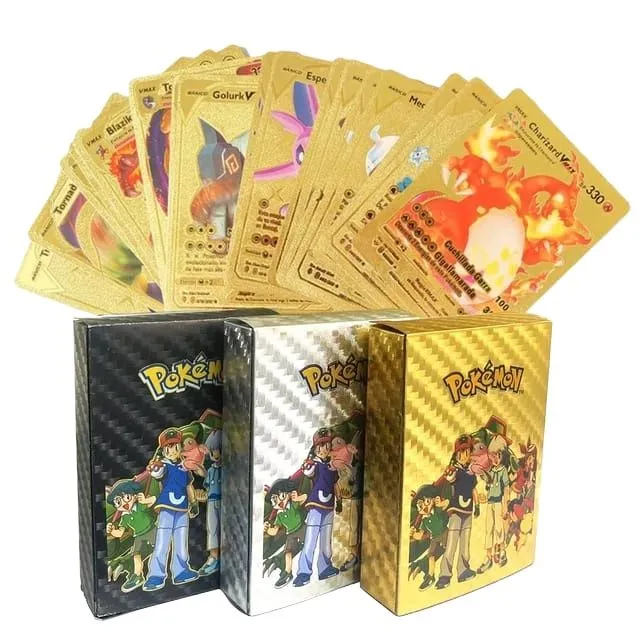 55 Pcs Pokemon Golden Cards Gold Foil Set Black, Silver Card