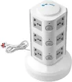 Universal Vertical Multi Socket 220V Electrical Tower Extension Outlet with USB Ports 3M Cord and UK-Plug Power Strip Multi Charging Station (3 Layers Multi Plug With USB Port, Gray). 