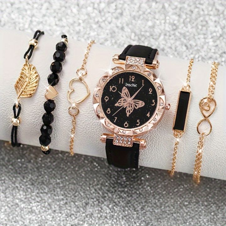 1pc Fashion Simple Butterfly Pattern Dial Belt Quartz Wrist Watch
