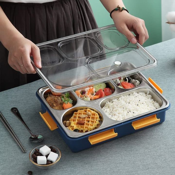 Compartments Stainless steel insulation snack plate seal tray bento lunch  box insulated Thermal Food Container Tableware dinner plates With Spoon or 
