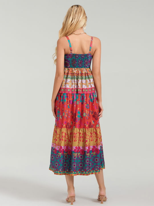 Women%20Floral%20Patch%20Maxi%20Dress%20Sleeveless%20Square%20Neck%20Boho%20Long%20Dress%20Backless%20Spaghetti%20Strap%20Side%20Slit%20Beach%20Sundress%20Shapewear%20-%20Image%204
