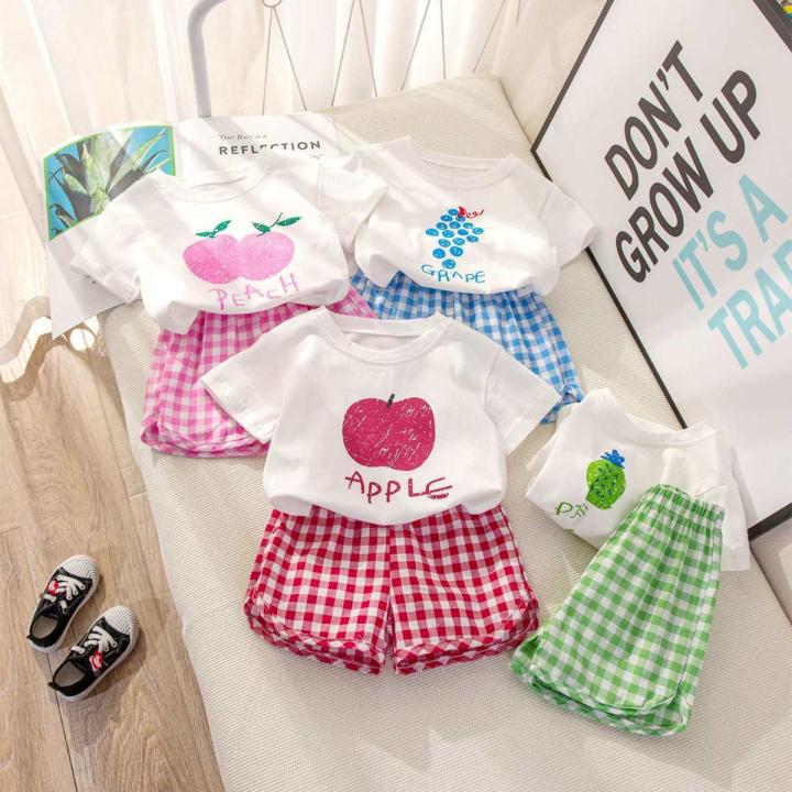 Cotton Kids Clothing Sets 2Pcs Summer Fruits Clothes for Girls Baby Boys Short Sleeve T-Shirt+Shorts Suit Toddler Kids Tracksuit