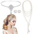 3Pcs Vintage Court Style Gatsby Jewelry Set Women Girls 1920s Vintage Costume Pearl Earring Necklace Hair Band. 