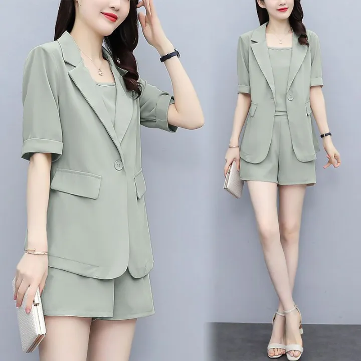 Three-Piece%20Suit%20for%20Fat%20Girls%20Coat%20Shorts%20Fashion%20Suit%20Simple%20Style%20Loose%20New%20Summer%20Large%20Size%20Women's%20Clothing%20-%20Image%205