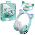 STN-28 Over Ear Music Headset Glowing Cat Ear Headphones Foldable Wireless BT5.0 Earphone with Mic AUX in TF Card MP3 Player Colorful LED Lights for PC Laptop Computer Mobile Phone.