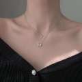 Korean Shiny Double Layer Butterfly Necklace for Women, Rhinestone Clavicle Chain, Elegant Wedding Jewelry.