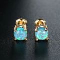 6mm Cute Round Fire Opal Stud Earrings for Women Gold Color Classic 4 Claws Helix Screwing Girls' Earrings Birthstone Jewelry.