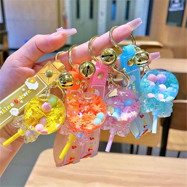 New Creative Lollipop key chain Cute Keychain Luxury Floating Cute Moving Liquid Key Ring for Women Bag Pendant Keyfob