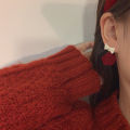Autumn Winter Vintage Temperament Bow Japanese Korean Niche Red Flocking Rose Earrings Jewelry Gift.