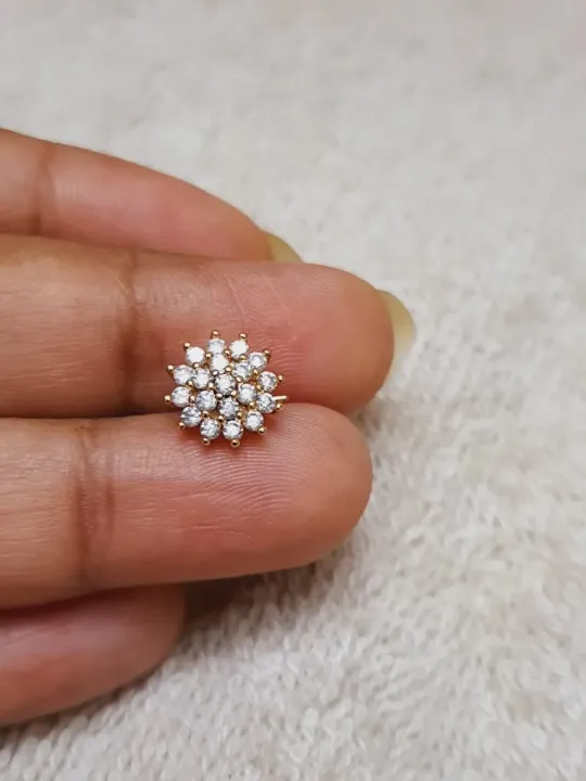 Elegant Rose Gold Plated L-Shaped Nose Ring with Sparkling Crystal Accents
