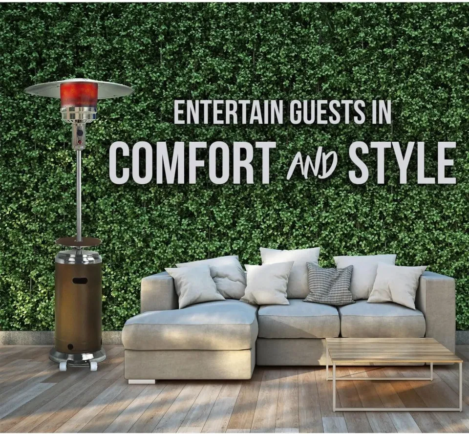 hanover steel umbrella patio heater 7-Ft. 48,000 BTU Propane in Stainless Steel with Weather-Protective Cover deck or backyard oasis with Hanovers collection of durable steel umbrella propane patio heaters 48000 Btu Outdoor Heater Rental