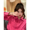 Pitaya Color Shirt Women's Spring and Autumn Design Sense Niche Casual Loose All-Match Rose Red Shirt. 