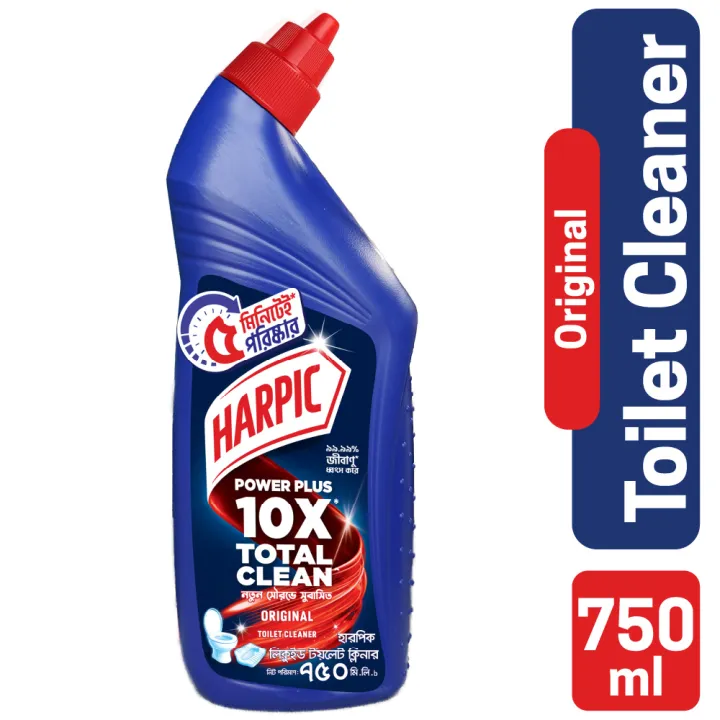 Harpic Toilet Cleaner Liquid 750ml Original Power Plus 10x Total Clean, new & thicker formula kills 99.99% of germs