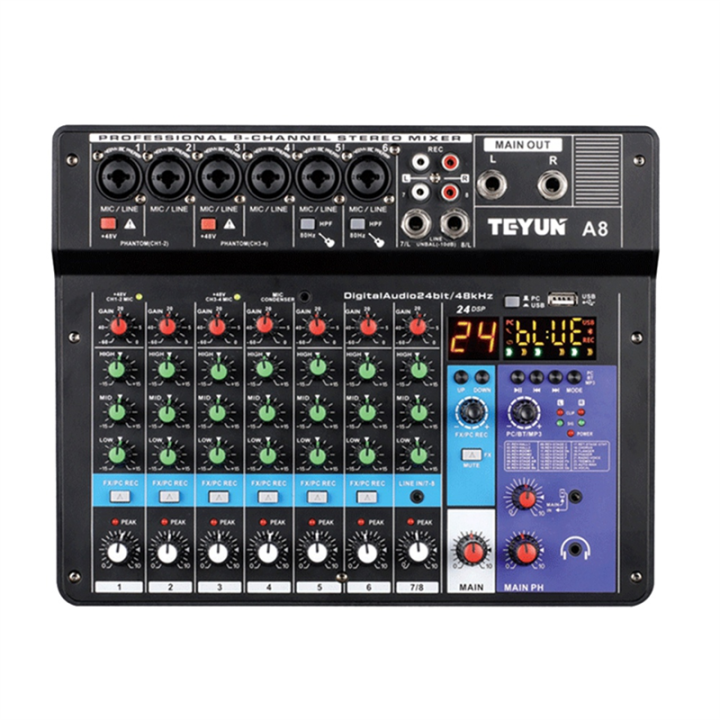 LKPCIGCXM TEYUN A8 Portable Mixer Sound Card 8-Channel Mixing Console Computer Recording DJ Audio Equipment EU Plug