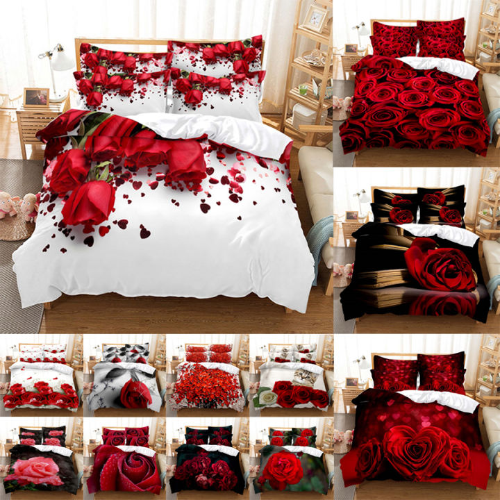 Red Rose Bedding Set Quilt Duvet Cover Comforter Pillow Case 3D HD Double Full King Twin Single 3PCS 2PCS Bedroom Flower