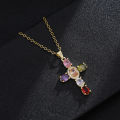 European and American Fashion Cross Pendant Necklace Women's All-Match Copper Plated Real Gold Inlaid Zircon Couple Sweater Chain Accessories.