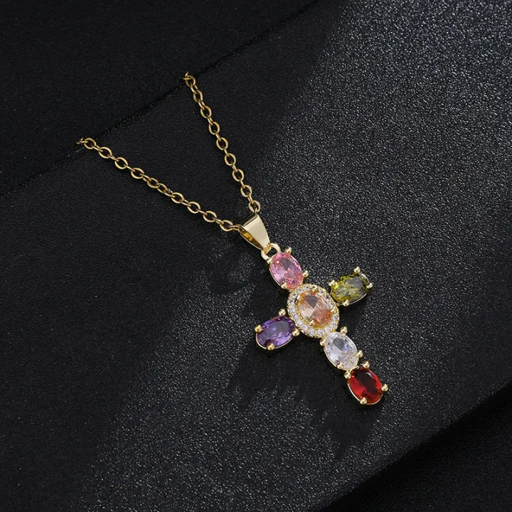 European%20and%20American%20Fashion%20Cross%20Pendant%20Necklace%20Women's%20All-Match%20Copper%20Plated%20Real%20Gold%20Inlaid%20Zircon%20Couple%20Sweater%20Chain%20Accessories%20-%20Image%207