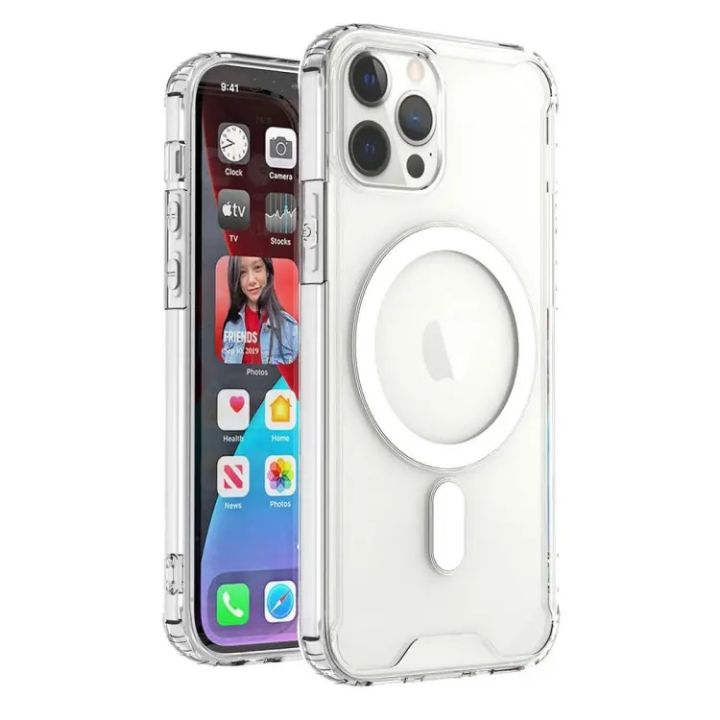 For iPhone 11 Pro Anti Yellow Magsafe Magnetic Wireless Charging Case Clear Transparent Shockproof Back Cover