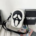 Male And Female Korean Version Niche Trend Funny Ghost Skull Crossbody Shoulder Bag Soft PU Leather Mobile Phone Small Square Ba. 