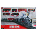 Rail King Train Set Toy with Smoke, Light, Locomotive, Cargo Car, and Tracks Powered by Battery. 