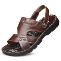 Foreign trade men's leather sandals summer trend sandals slippers dual-purpose casual soft-soled beach shoes dad sandals men.