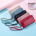 Women's wallet rfid anti-theft brush foreign trade Korean version fashion and simple leather long passport bag clutch. 