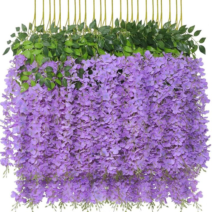 Purple Wisteria Artificial Flowers 12Pcs Hanging Garland Wedding Flower String Silk Flowers Home Garden Wedding Decoration