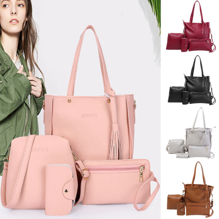 4Pcs/Set Top-Handle Bags For Women Composite Bags Female Messenger Bags Handbag Set PU Leather Wallets Key Bag Messenger Bag
