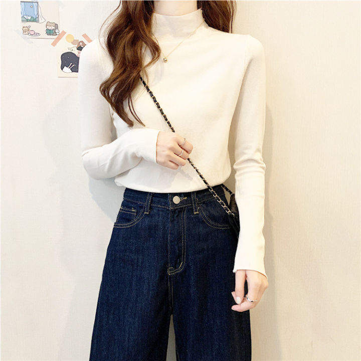 Candy%20Color%20Autumn%20and%20Winter%20Fashionable%20New%20Long%20Sleeve%20T%20T-shirt%20with%20Half%20Turtleneck%20Western%20Style%20All-Match%20Bottoming%20Shirt%20Women's%20Top%20-%20Image%204