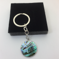 Creative new high quality round glass shell abalone pattern keychain cabochon fashion bag car pendant keychain pendant.