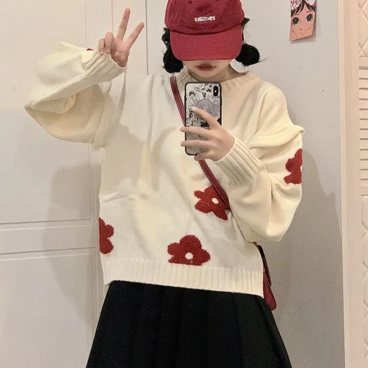 Embroidered%20Little%20Flower%20Pullover%20Sweater%20for%20Female%20Students%20Autumn%20and%20Winter%20New%20Korean%20Style%20Contrast%20Color%20Idle%20Style%20Loose%20Outer%20Wear%20Sweater%20-%20Image%206