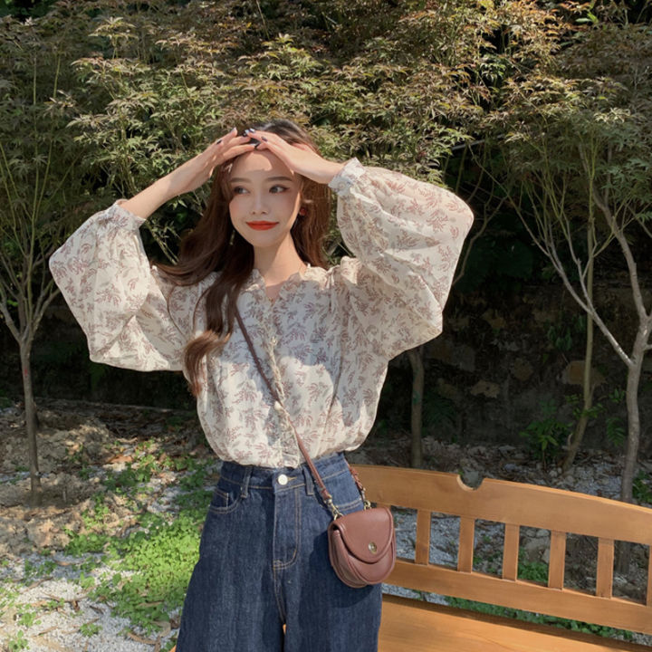 2023%20New%20Korean%20Style%20Loose%20Chiffon%20Floral%20Long-Sleeved%20Shirt%20Women's%20Summer%20Western%20Style%20Sun%20Protection%20Top%20Clothes%20-%20Image%202