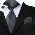 Hi-Tie New Clasic Grey Tie for Men Silk Fabric Jacquard Woven Tie Hanky Cufflinks Set for Men Designer Fashion Silk Ties SN-1466.